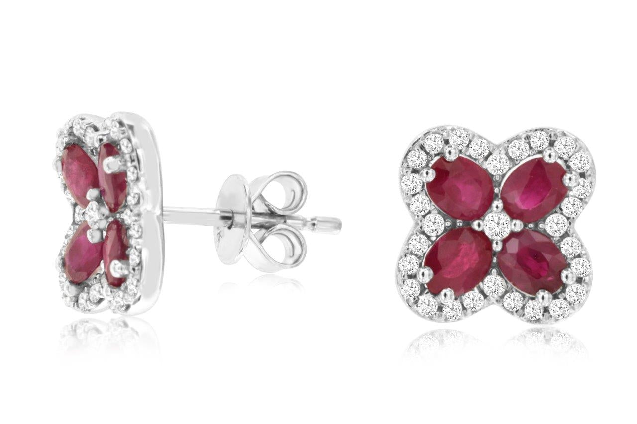 Captivating Ruby Diamond Flower Earrings