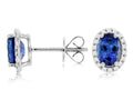 Oval Tanzanite & Diamond Halo Studs 14K White Gold