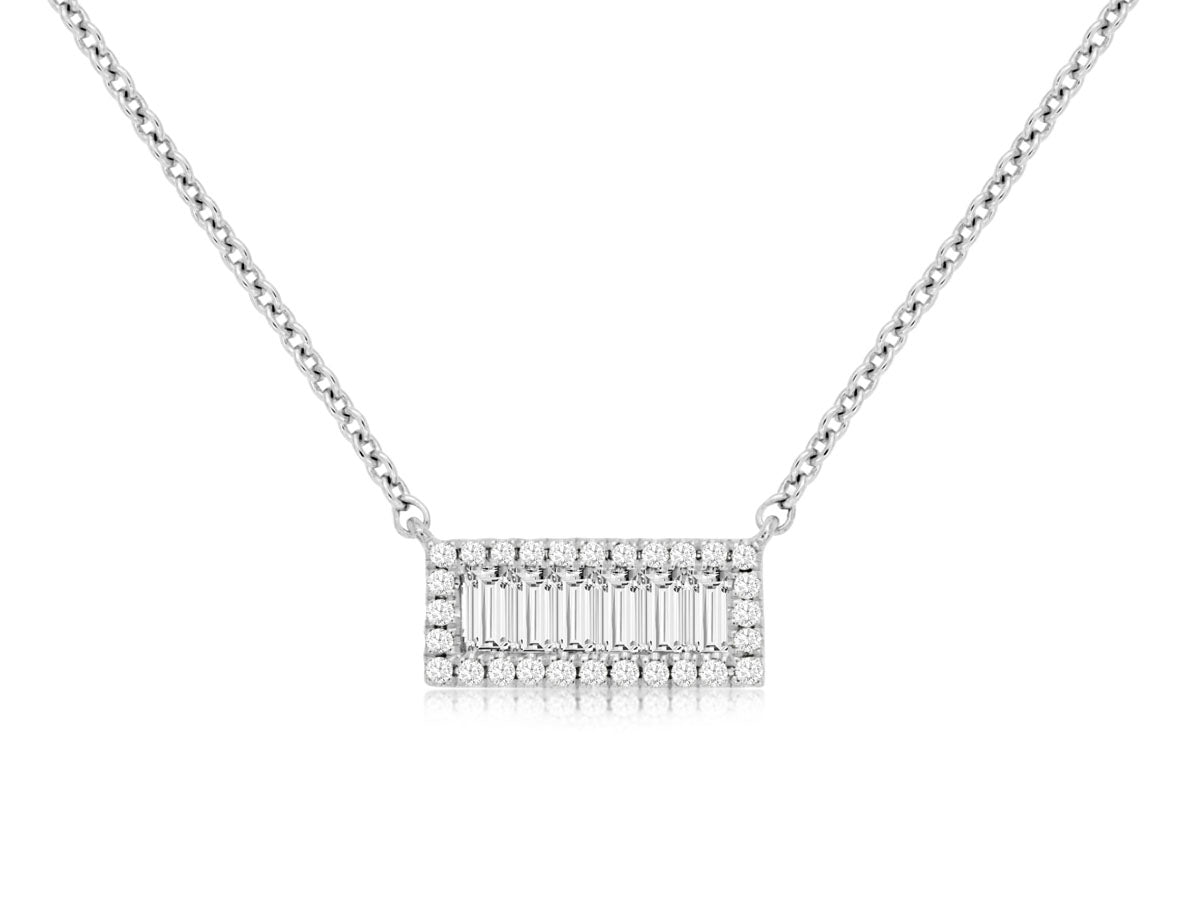 14KW Baguette Diamond Halo Necklace 0.29 CTW