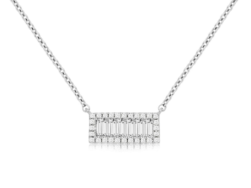 14KW Baguette Diamond Halo Necklace 0.29 CTW