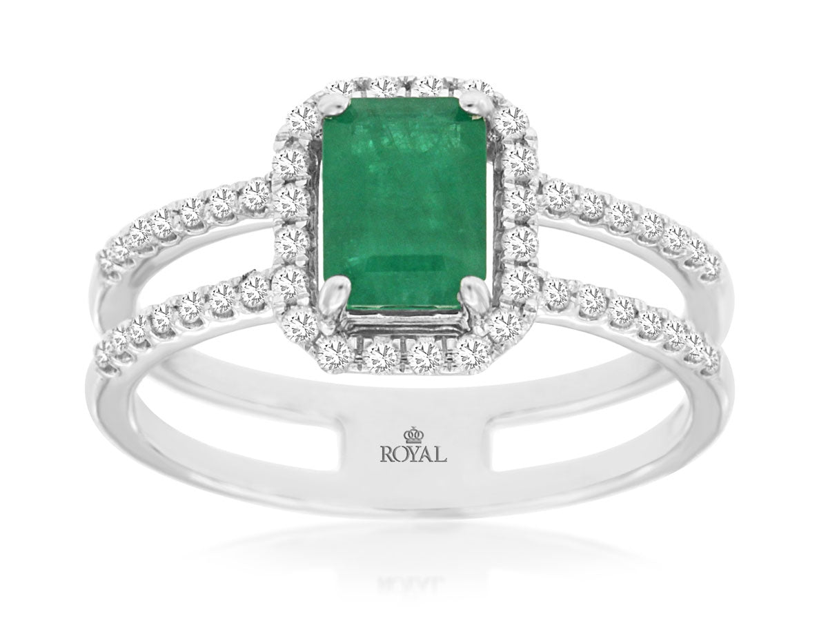 14KW 1.00ct Emerald Diamond Split Ring