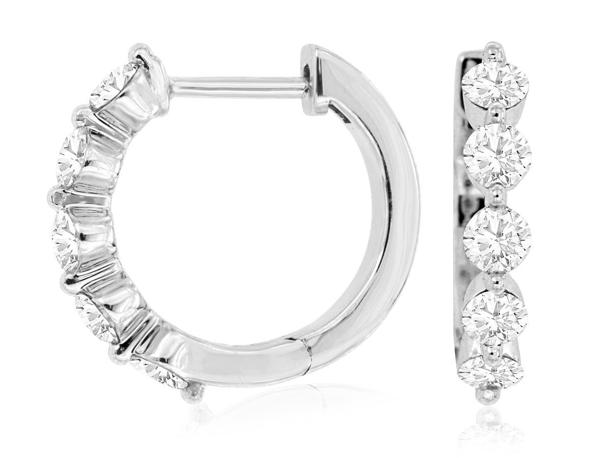 14K White Gold 1.00CTW Round Diamond Hoops