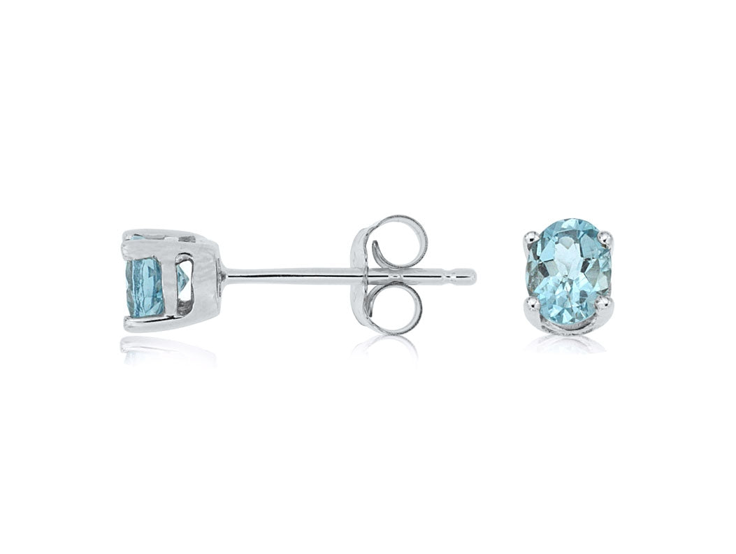 Ocean-Blue Aquamarine 14K White Gold Stud Earrings