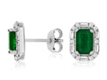 Emerald & Diamond Baguette Halo Studs 14K Gold