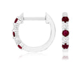 14K White Gold Ruby Diamond Huggie Hoops