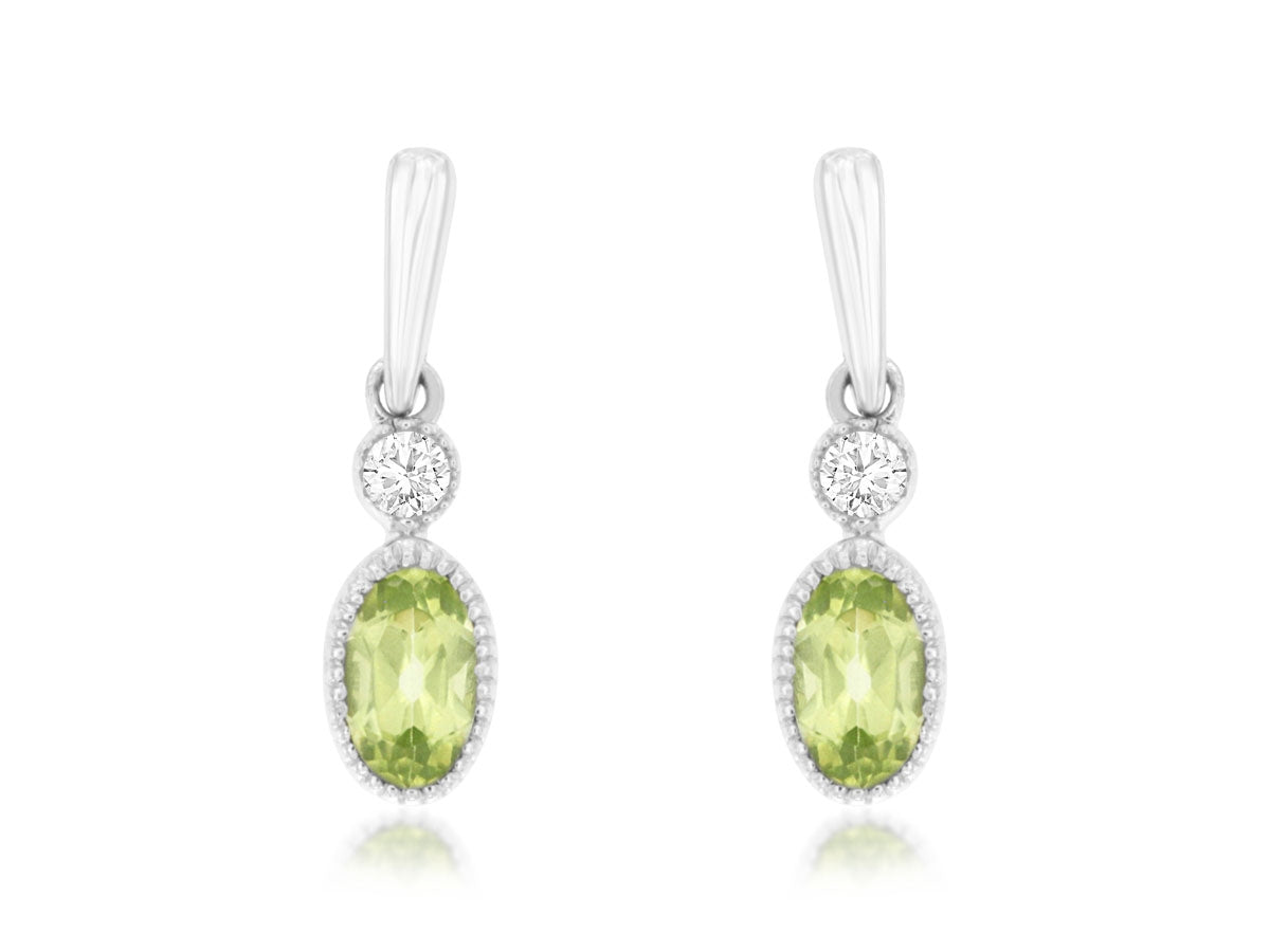 14K White Gold Peridot & Diamond Drop Earrings