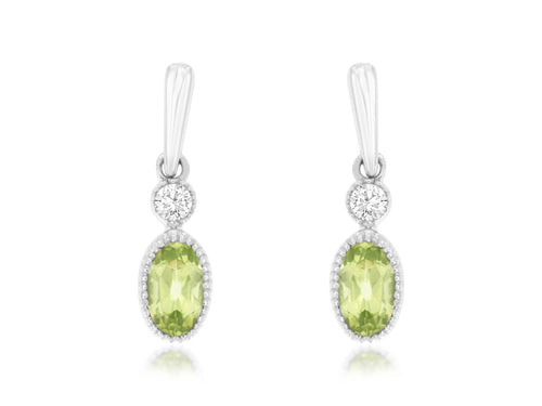 14K White Gold Peridot & Diamond Drop Earrings