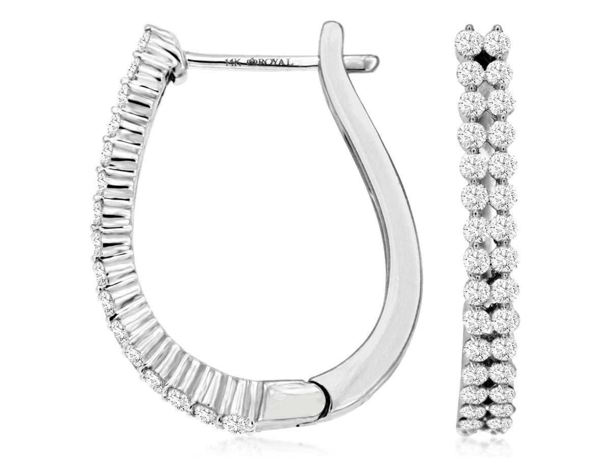 14K White Gold .73CTW Double Row Oval Diamond Hoop Earrings