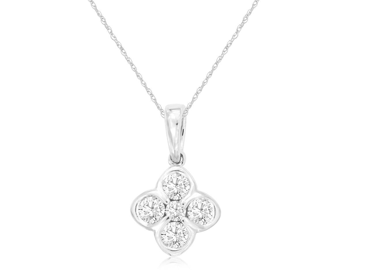 14K White Gold .40CTW Diamond Clover Necklace