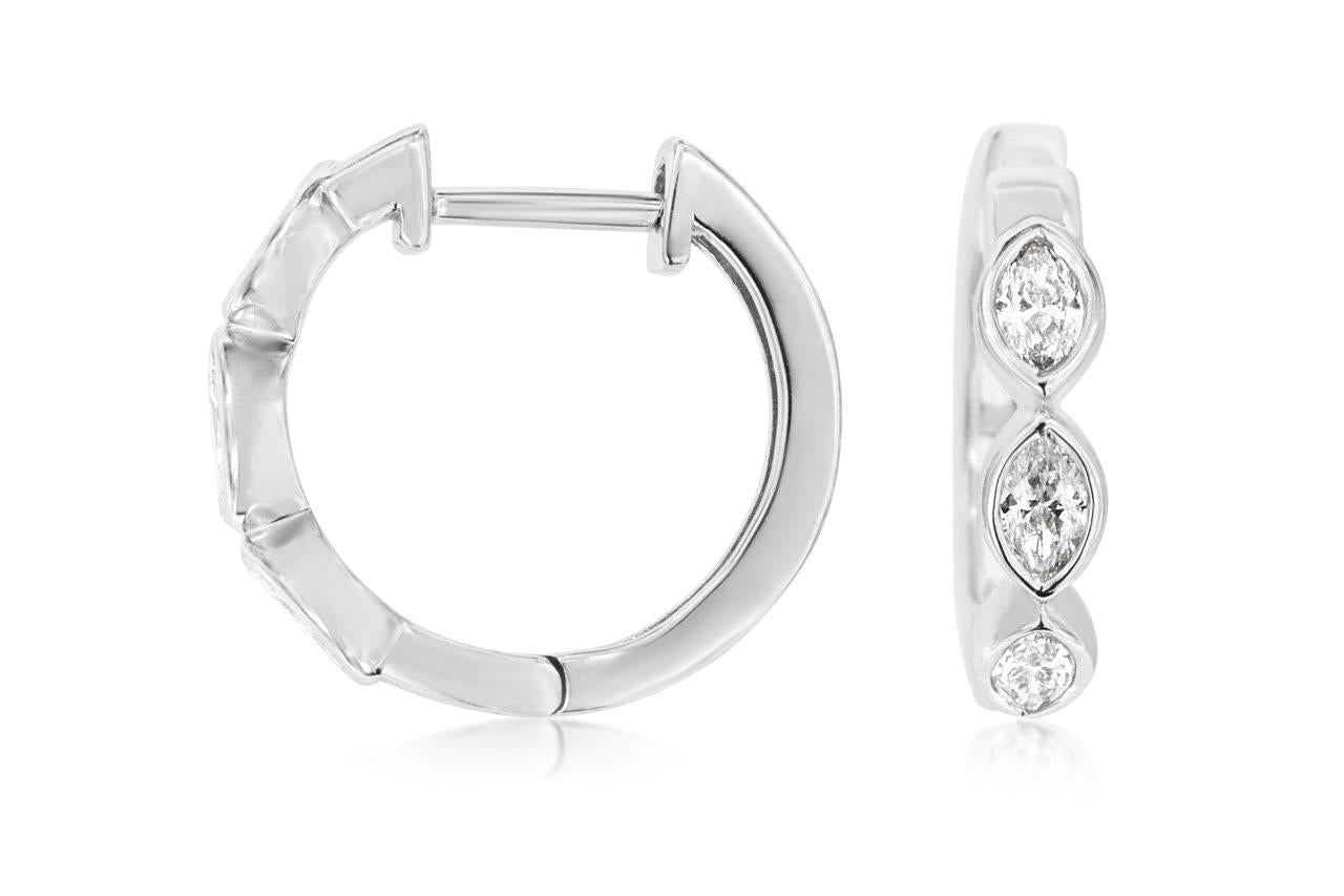 14K White Gold Bubble Diamond Hoops 0.44CTW