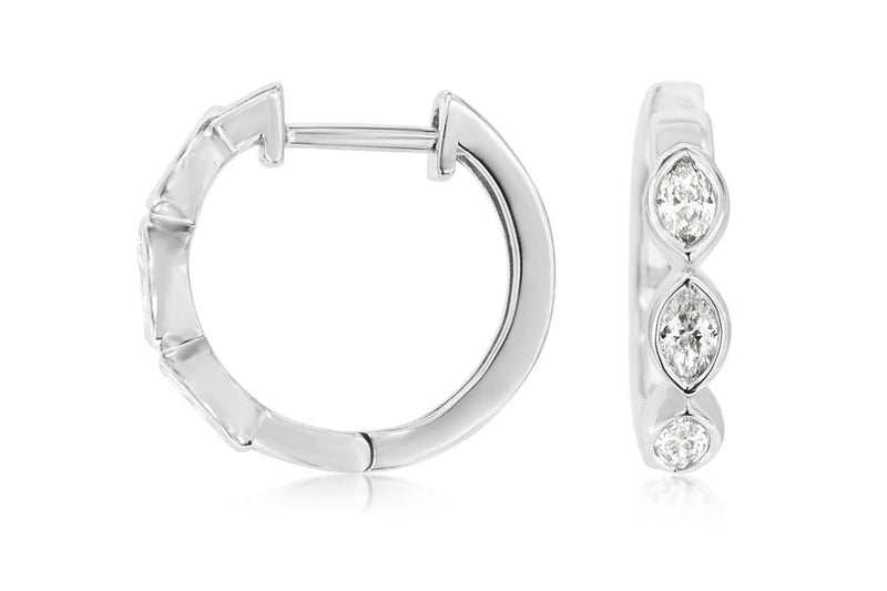 14K White Gold Bubble Diamond Hoops 0.44CTW