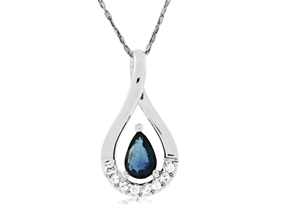 Regal Pear Sapphire & Diamond 14KW Pendant