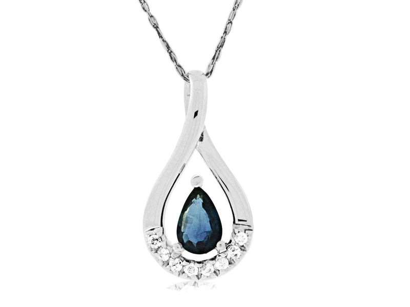 Regal Pear Sapphire & Diamond 14KW Pendant